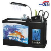 Fish USB Desktop Aquarium Mini Tank with Running Water and 6 LED